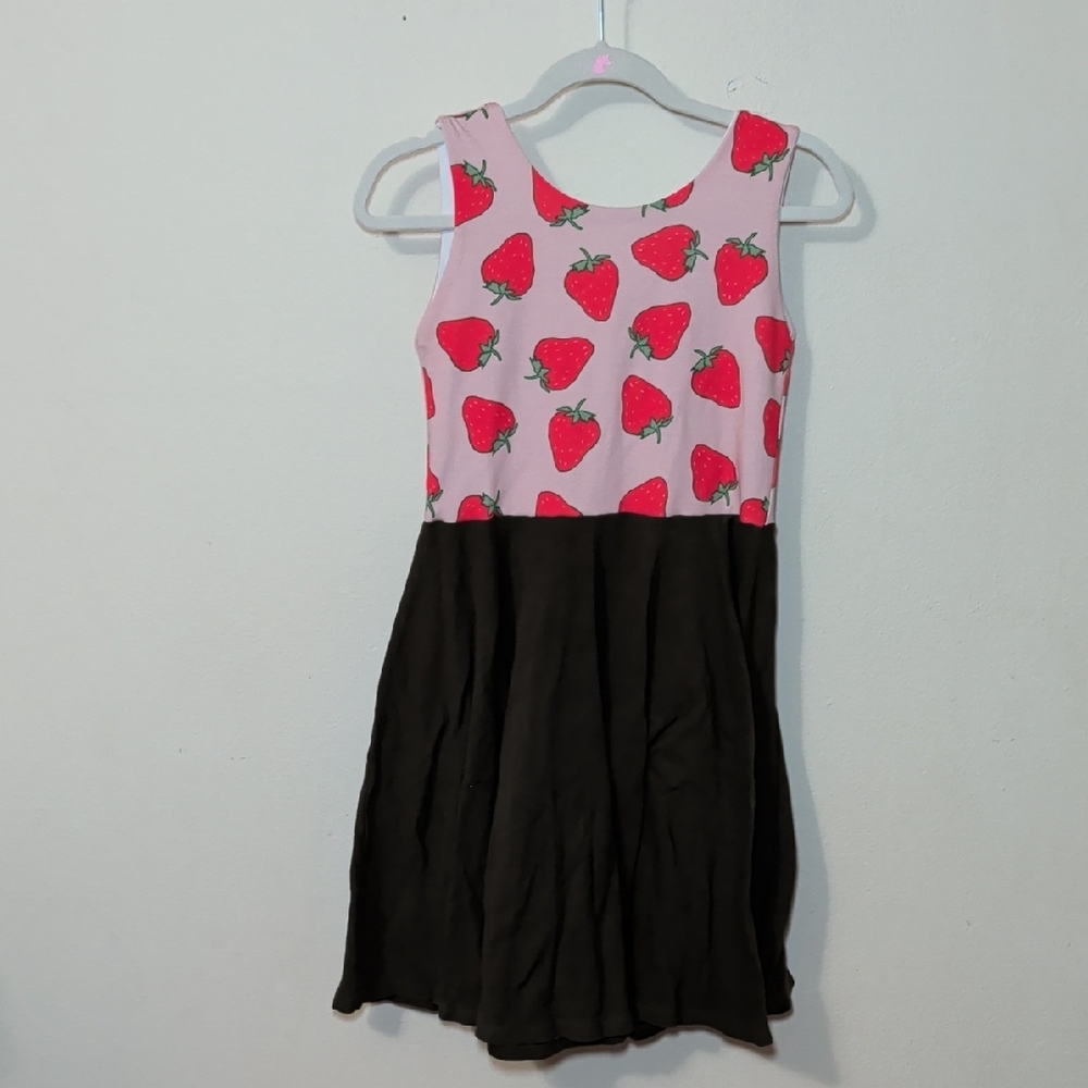 Malia + Kai Strawberry Print Twirl Dress Pink and Black Twee Cotton Girls Size 7